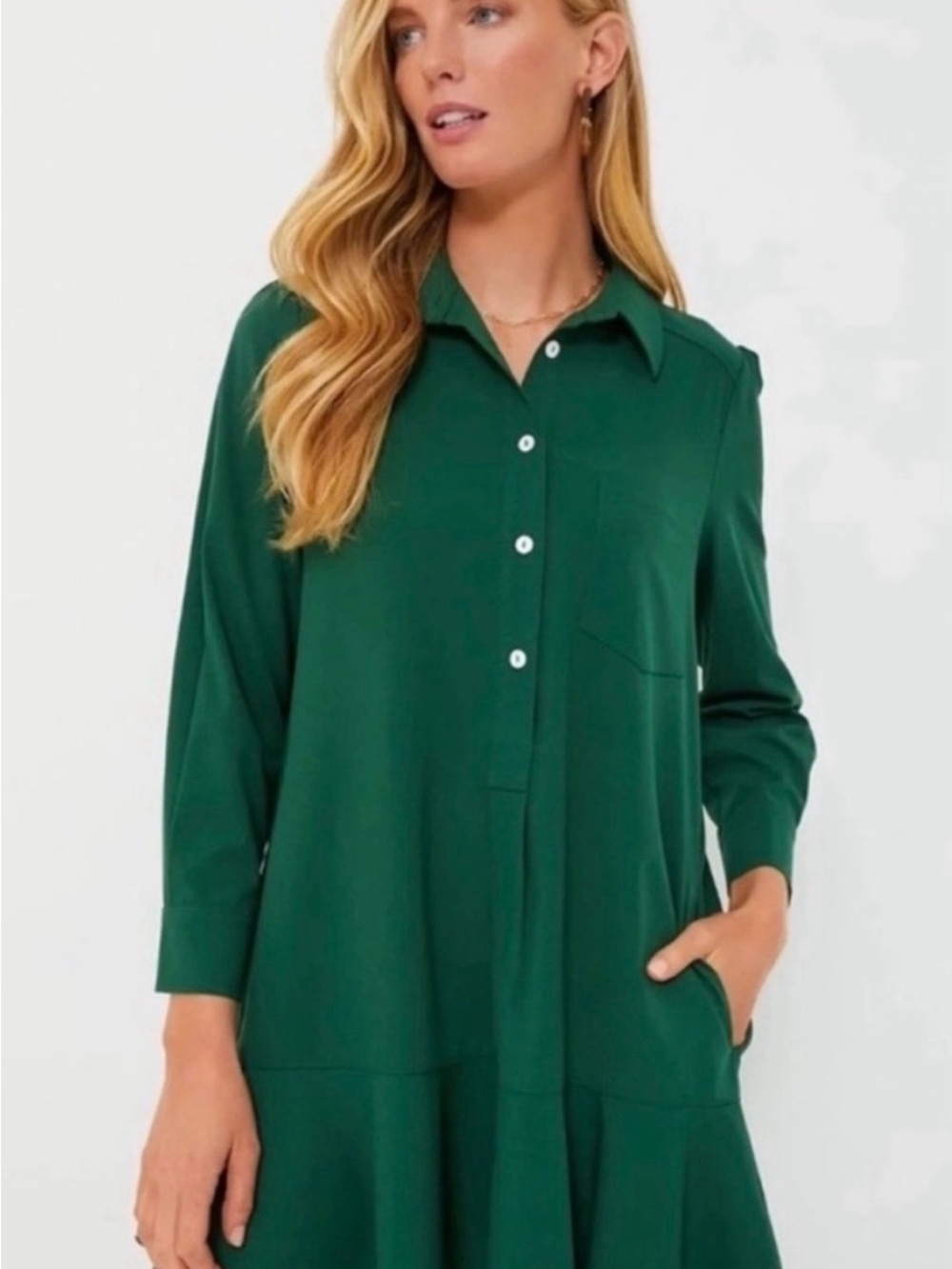 Tuckernuck Callaghan crêpe Green Button-Front Tunic Dress
